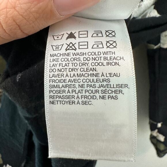 LUCKY BRAND | Black Floral Peasant Top Blouse Puff Sleeve Cotton | Size Small - Picture 8 of 8